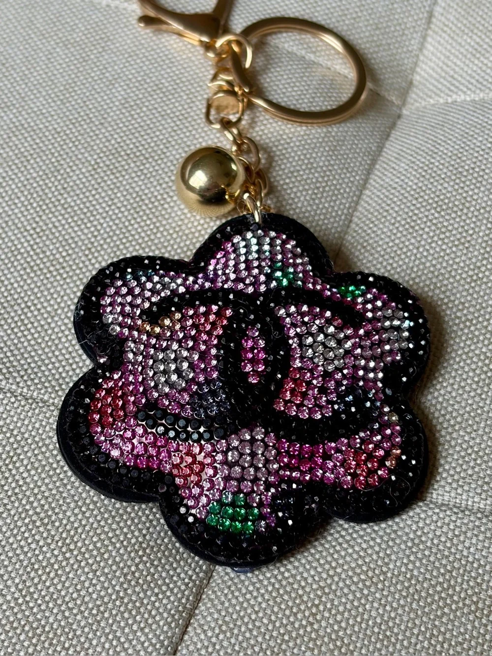 Pink & Black Crystal Camellia Keyring